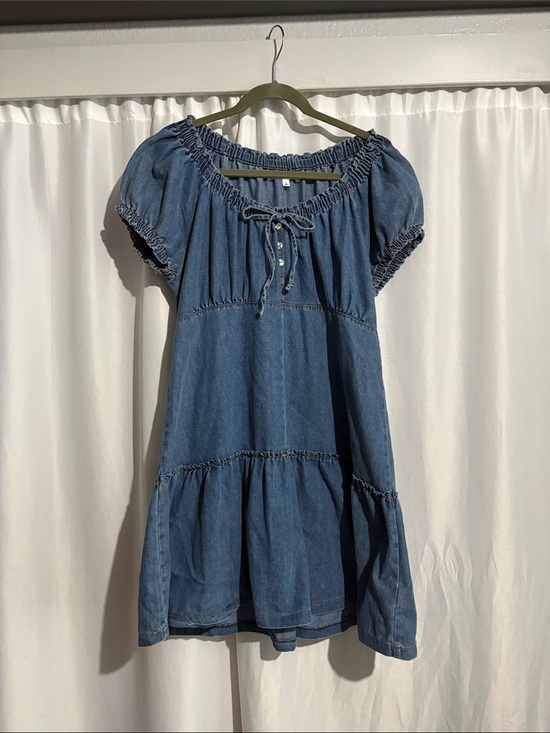 Celebrity Pink Dresses & Skirts - Celebrity Pink Blue Denim Peasant mini dress